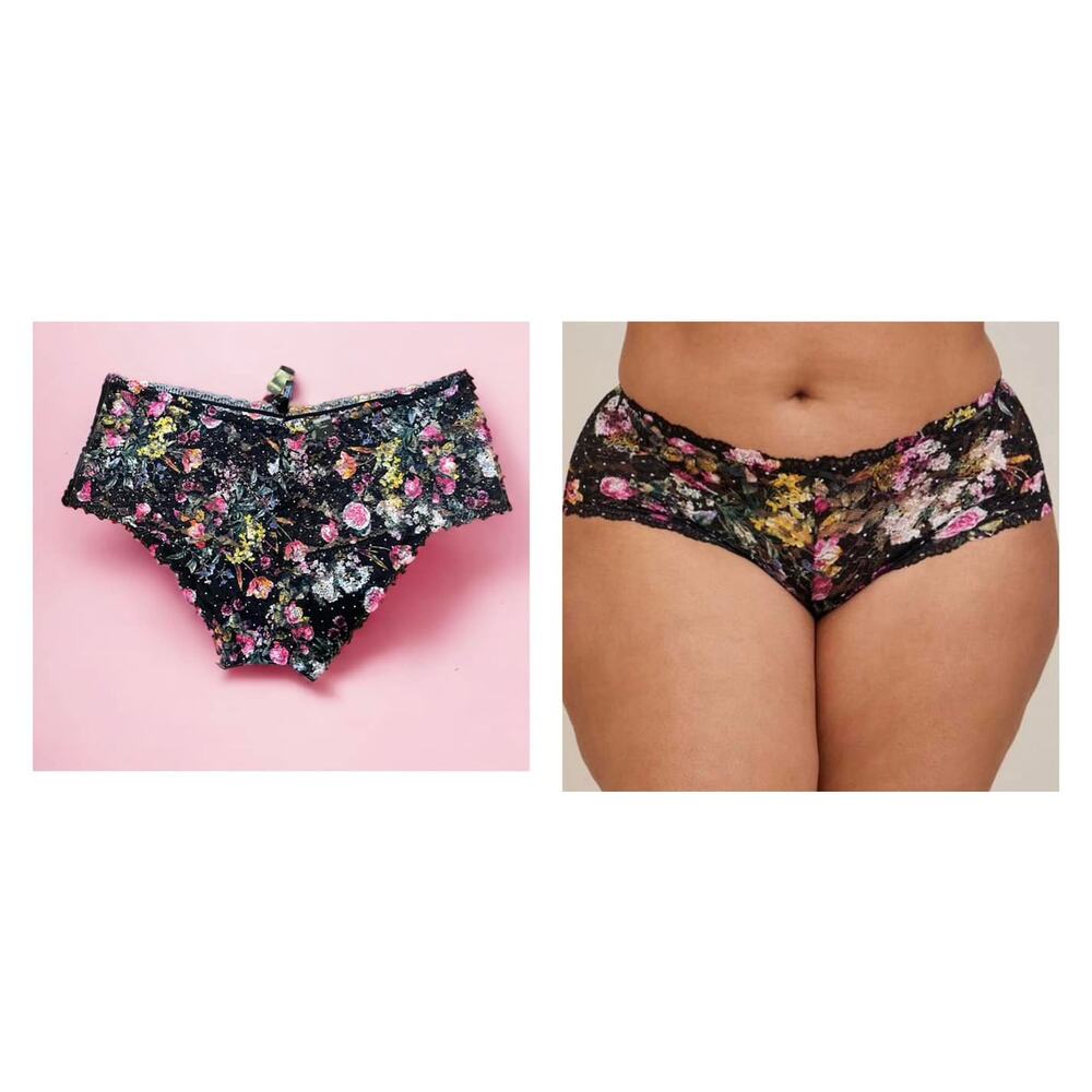 Torrid 5 (5X) Sexy Black Lace Flower Garden & Dots Mid Rise Cheeky Panty Panties